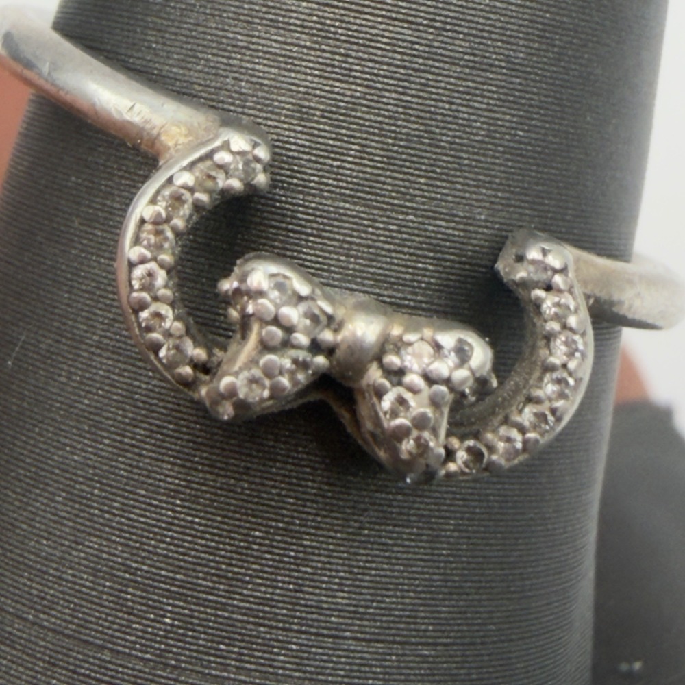 Pandora Disney Silhouette Ring Womens 7.75 Silver Good CZ Minnie Mouse Bow